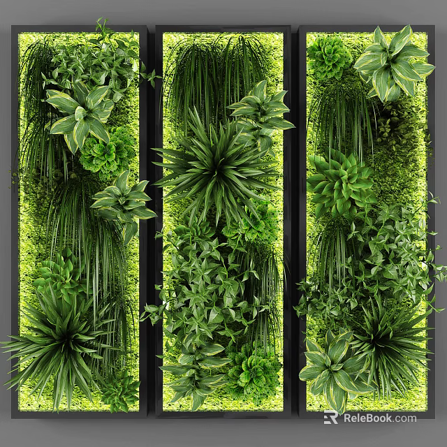 Lush Green Plant Wall With Varied Indoor Plants For Decorative Vertical Design 3d model 