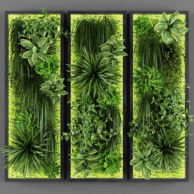 Lush Green Plant Wall With Varied Indoor Plants For Decorative Vertical Design 3d model