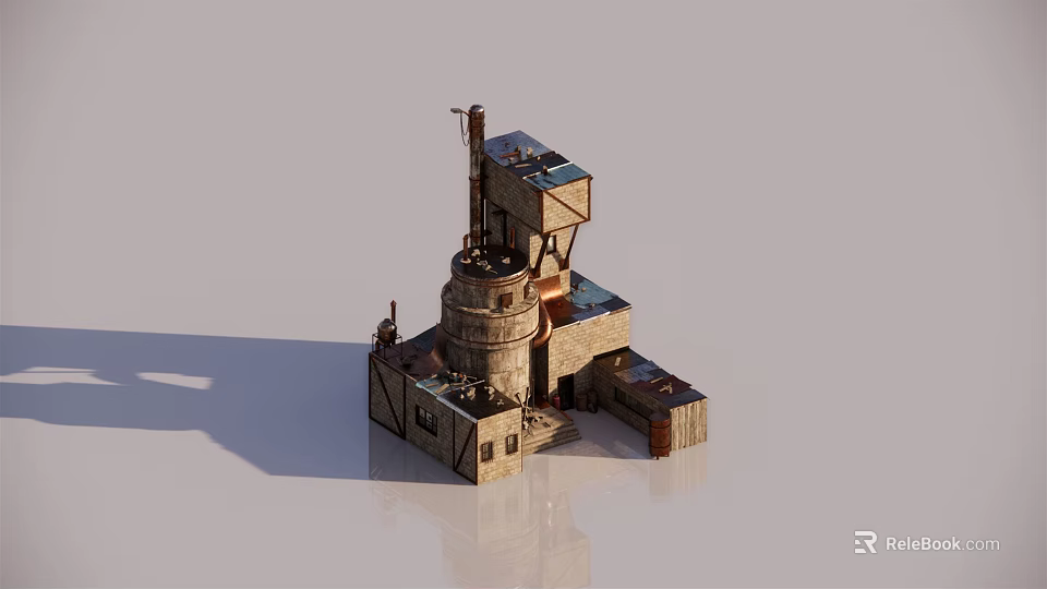 3D Building Model With Mixed Cylindrical Square Structures Wooden Stone Texture And Detailed Shadow 3d model 