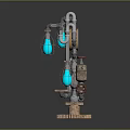 Industrial Style Floor Lamp With Metal Pipe Structure And Blue Glass Bulbs
