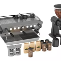 Stainless Steel Espresso Machine And Coffee Grinder With Coffee Bags