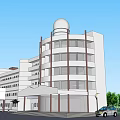 Modern Multi Story Office Building With Glass Windows Dome Structure And Entrance