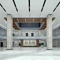 Spacious Lobby Reception Desk In People's Building With Marble Floor Columns And Ceiling Lighting