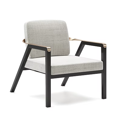 Modern Light Gray Linen Accent Chair With Black Wooden Frame And Gold Metal Armrests 3d model