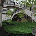 Modern Luxury Sales Office Lounge With Sofas Floor to Ceiling Windows Rockery and Greenery