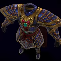 Game and Movie Character Wearing Ornate Golden Accented Armor With Chest Gemstone and Red Cape