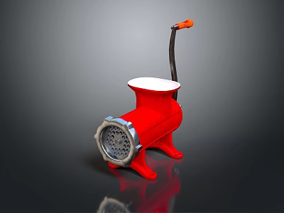 Red Manual Meat Grinder With Orange Handle And Metal Grating Component 3d model