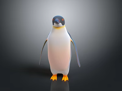 Realistic 3D Penguin Rendering With Orange Feet White Belly On Dark Background 3d model