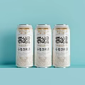 Three Wheat White Beer Cans with Quinoa Label Design Arranged on Light Blue Background 3d model