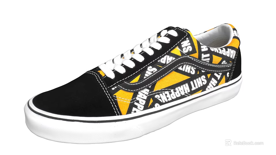 Stylish Black And Yellow Canvas Shoes With White Laces And Vans Pattern Design 3d model 