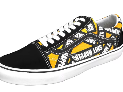 Stylish Black And Yellow Canvas Shoes With White Laces And Vans Pattern Design 3d model