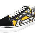 Stylish Black And Yellow Canvas Shoes With White Laces And Vans Pattern Design