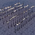 Bright Outdoor Lights Arranged On Herringbone Brick Pavement For Outdoor Lighting