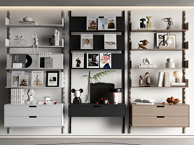 Modern Multifunctional Shelving Units With Storage Drawers Decorative Books And Plants 3d model