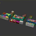 Fresh Colorful Vegetables And Fruits Display On Multiple Market Stalls