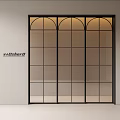 Modern Black Frame Glass Sliding Door with Arched Top Grid Pattern Interior Design 3d model
