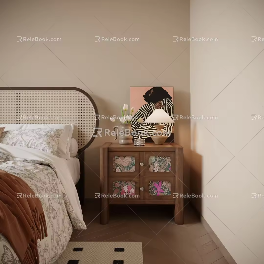 Quiet Bedside Cabinet Simple Side Corner Ornaments Combination Hanging Painting 3d model