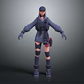 Tactical Woman In Dark Colored Outfit With Hat Gloves Boots And Waist Gear