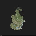 Map Shaped Green Wall Decor with Urban Areas and Water Textures on Dark Background