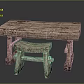 Rustic Wooden Furniture Table And Stool With Natural Wood Texture Design