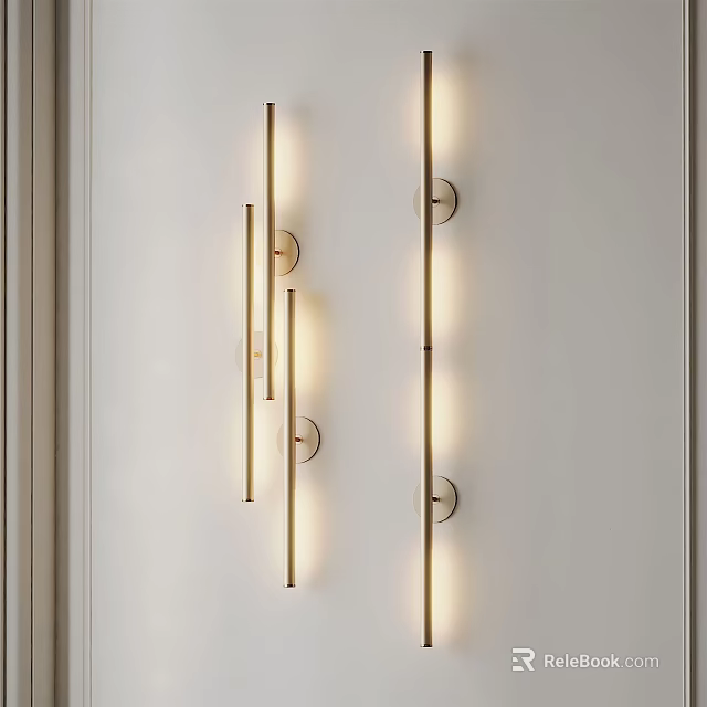 Modern Linear Wall Lamps With Sleek Metal Design Mounted On White Wall 3d model 
