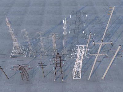 Industrial Electricity Transmission Towers And Utility Poles For Power Distribution Systems 3d model
