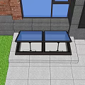 Double Skylight Structure With Black Frame Blue Glass And Brick Wall 3d model
