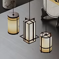 Chinese Style Wooden Frame Pendant Lights With Cream White Frosted Glass Shades