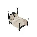 Classic Black Bedposts Double Bed With Beige Sheets Pillows And Blanket