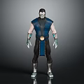 Masked Warrior Character With Blue Sleeveless Outfit Black Pants And Metallic Accessories