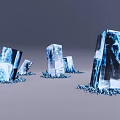 Blue Transparent Cubes With Crystalline Textures And Surrounding Blue Shards 3d model
