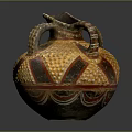 Ancient Decorative Pottery With Two Handles Orange Body And Geometric Dot Patterns 3d model