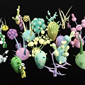 Colorful Abstract Biomorphic Structures Featuring Various Shapes Vibrant Colors And Branch Like Appendages