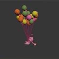 Playful Cartoon Dog Holding Bell With Colorful Floating Balloons In White Background