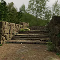 Rustic Stone Bridge With Stone Steps In Wooded Area Near Water 3d model