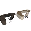 Modern Office Desk With Curved Wooden Top Drawer Cabinet And Ergonomic Chair