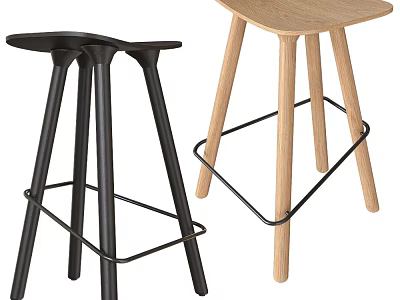 Modern Black And Wooden Bar Stools With Metal Frame For Kitchen Island 3d model