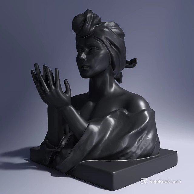 Black Female Bust Sculpture Ornament Set With Headscarf And Clasped Hands On Square Base 3d model 