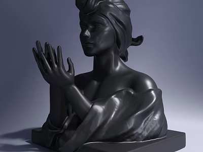 Black Female Bust Sculpture Ornament Set With Headscarf And Clasped Hands On Square Base 3d model