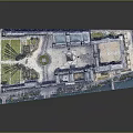 Architectural Model of Symmetrical Courtyard With Lawn Central Circular Area Buildings And Water Body