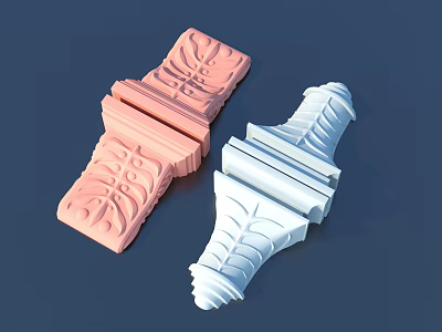 Two Sculptural Carvings In Pink And White With Intricate Floral Designs 3d model
