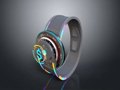 Modern Smartwatch Featuring Colorful Light Strips Digital Display Dial With Dollar Sign For Daily Use 3d model