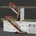 Modern Multi Level Stairs Design With Wooden Steps Metal Railings And White Layered Platforms