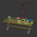 Rustic Wooden Dining Table with Lit Candle Bowls of Fruits and Food
