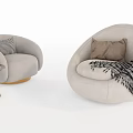 Modern Light Gray Single Sofa With Round Design Cushions And Throw Blanket 3d model