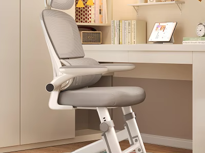 Modern Desk And Chair Set For Home Office Study Space With Tablet Bookshelf And Clock 3d model