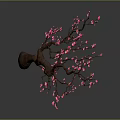 Delicate Branch With Pink Flowers And Reflection On Gray Background 3d model