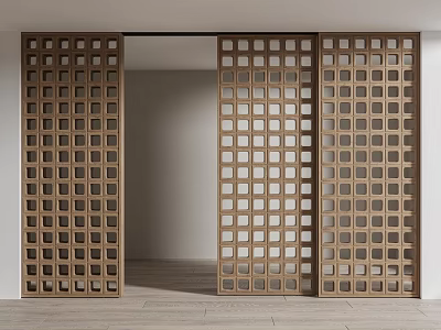 Wooden Room Divider With Square Grid Pattern In Modern Home Interior 3d model