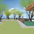 Scenic Residential Landscape With Lush Trees Green Lawn Walkways Benches Pavilion And Lampposts