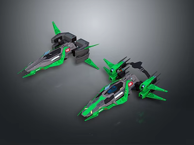 Two Green And Black Sci Fi Spaceship Models With Sharp Edges And Illuminated Details 3d model